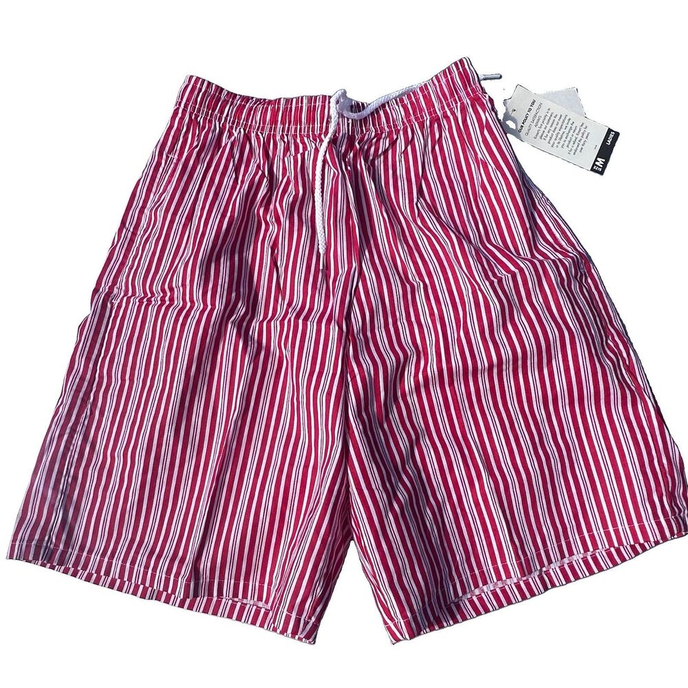 Basic Editions Women’s Medium Red White Striped Pull-On Cotton Shorts NWT